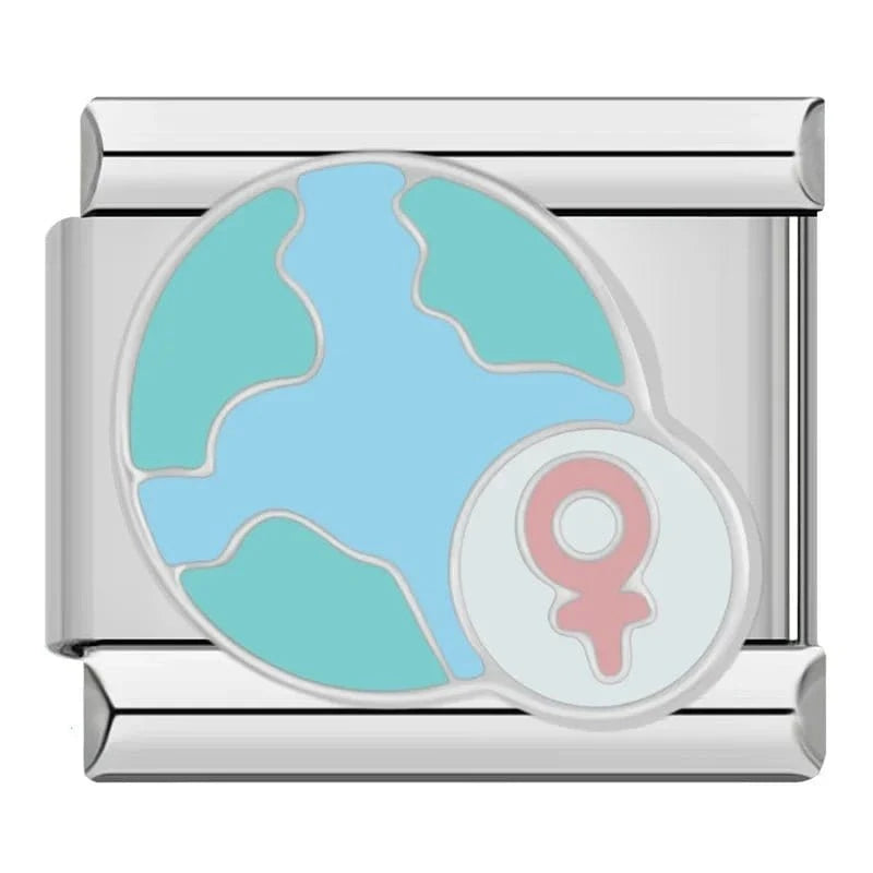 Girl Power Globe - Cacilia Sauer - Italian Charm Bracelet - custom jewelry - vintage jewelry - charms and pendants