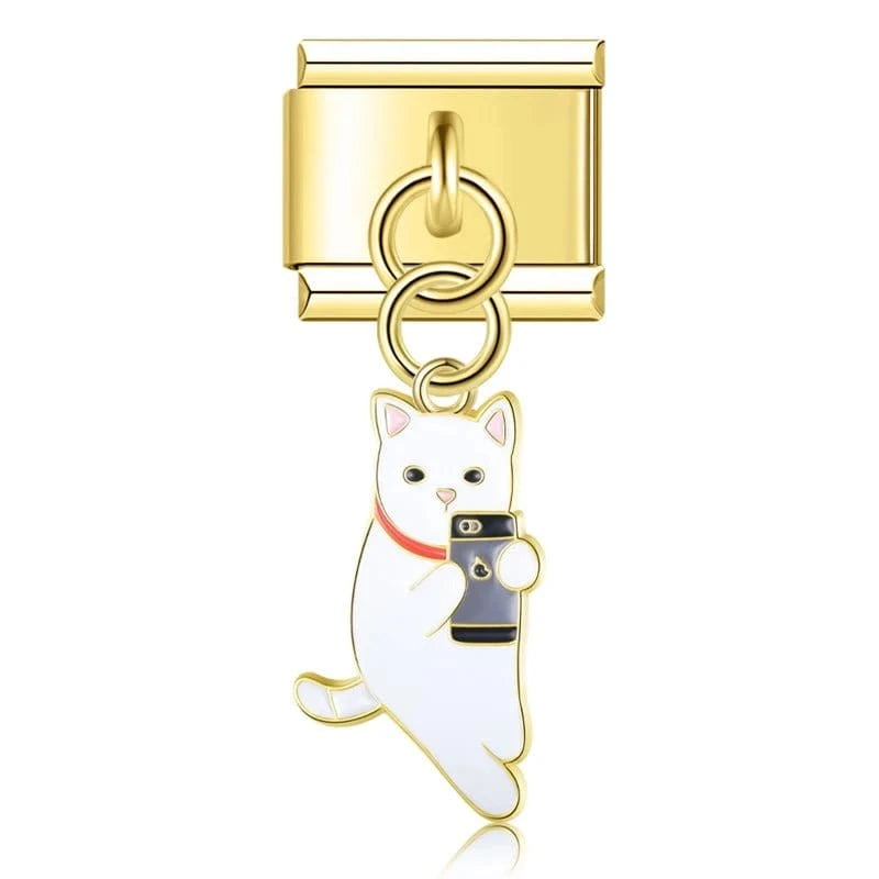 Gold Hanging Cats - Cacilia Sauer - Italian Charm Bracelet - custom jewelry - vintage jewelry - charms and pendants