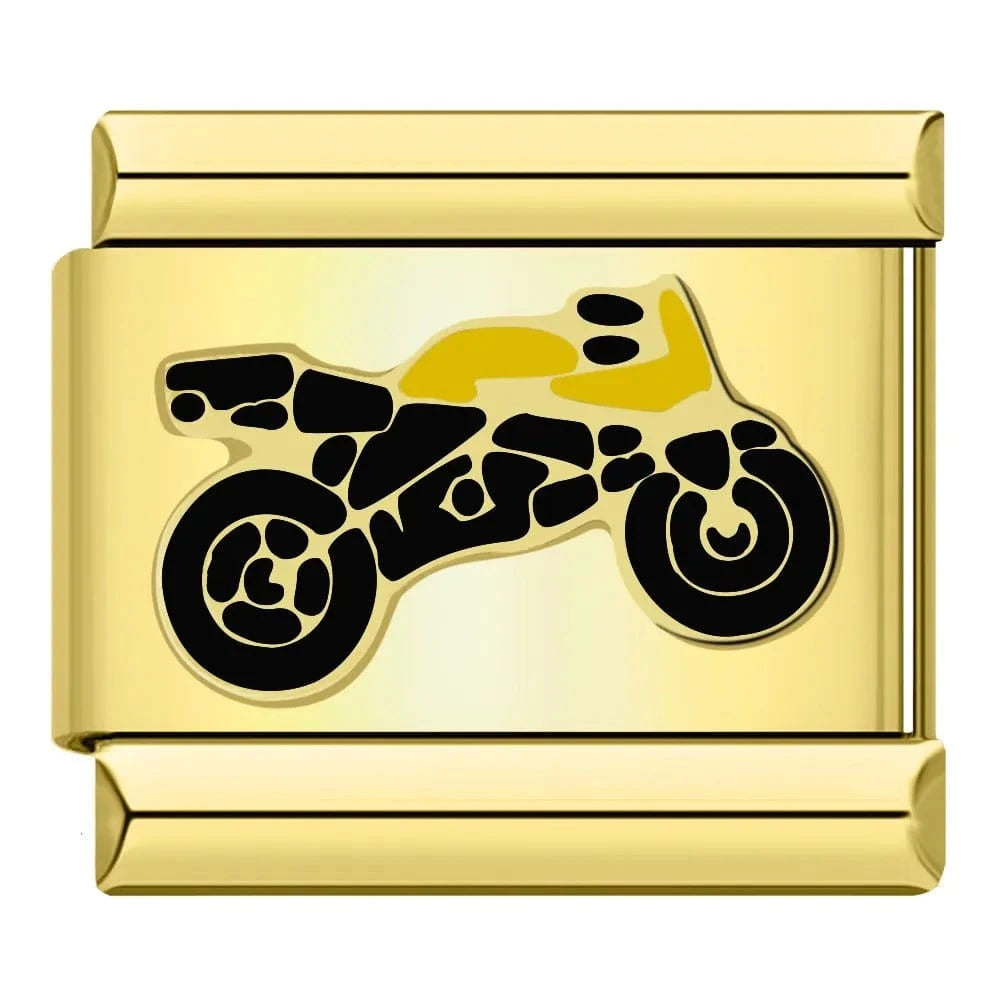 Gold Motorcycle - Cacilia Sauer - Italian Charm Bracelet - custom jewelry - vintage jewelry - charms and pendants