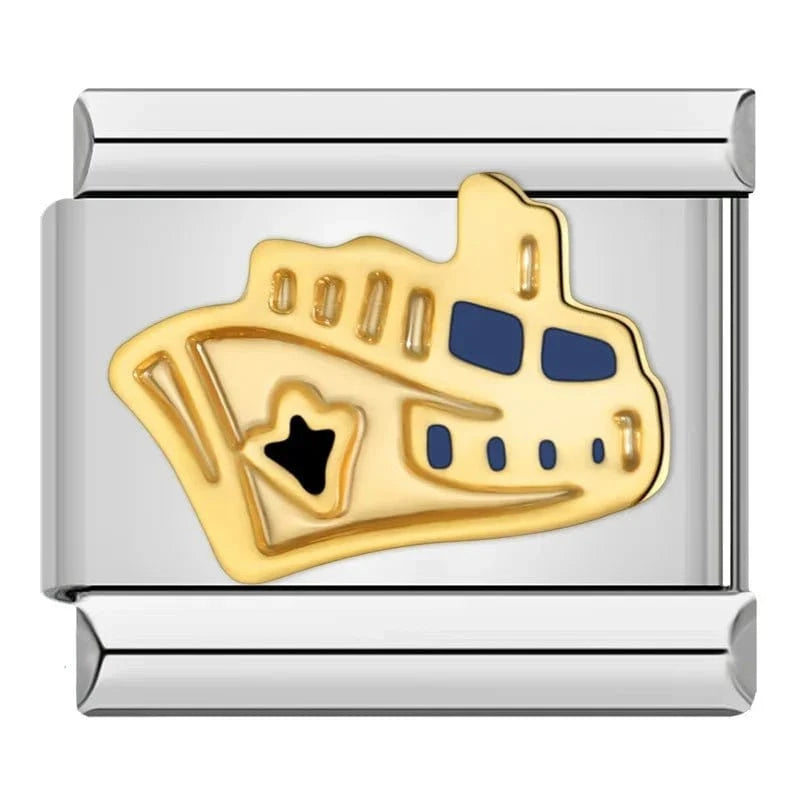 Gold Ship Italian charm link, 9mm stainless steel module