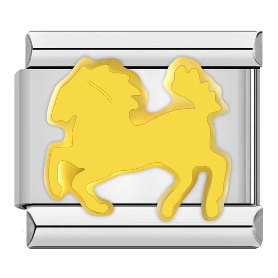 Golden Horse Italian charm link, 9mm gold-tone stainless steel module