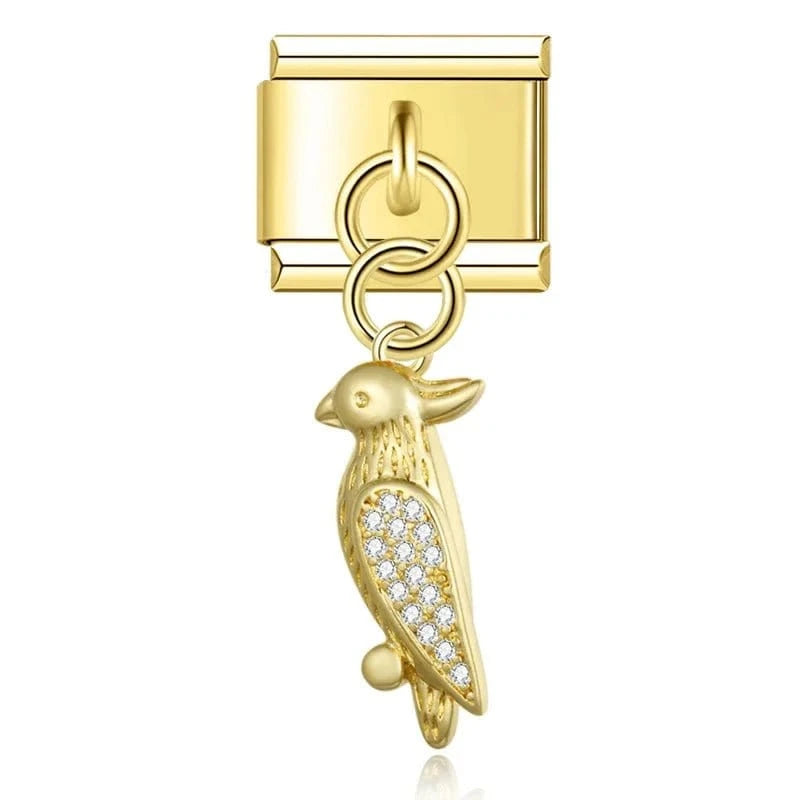 Golden Parrot Italian charm link, 9mm stainless steel module