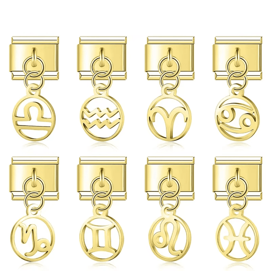 Golden Zodiac Set - Cacilia Sauer - Italian Charm Bracelet - custom jewelry - vintage jewelry - charms and pendants