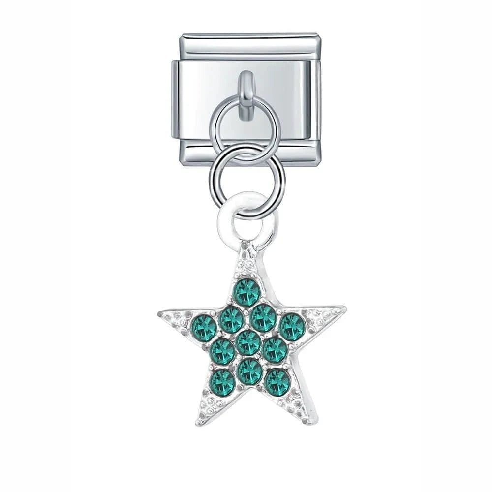 Green Diamond Star - Cacilia Sauer - Italian Charm Bracelet - custom jewelry - vintage jewelry - charms and pendants