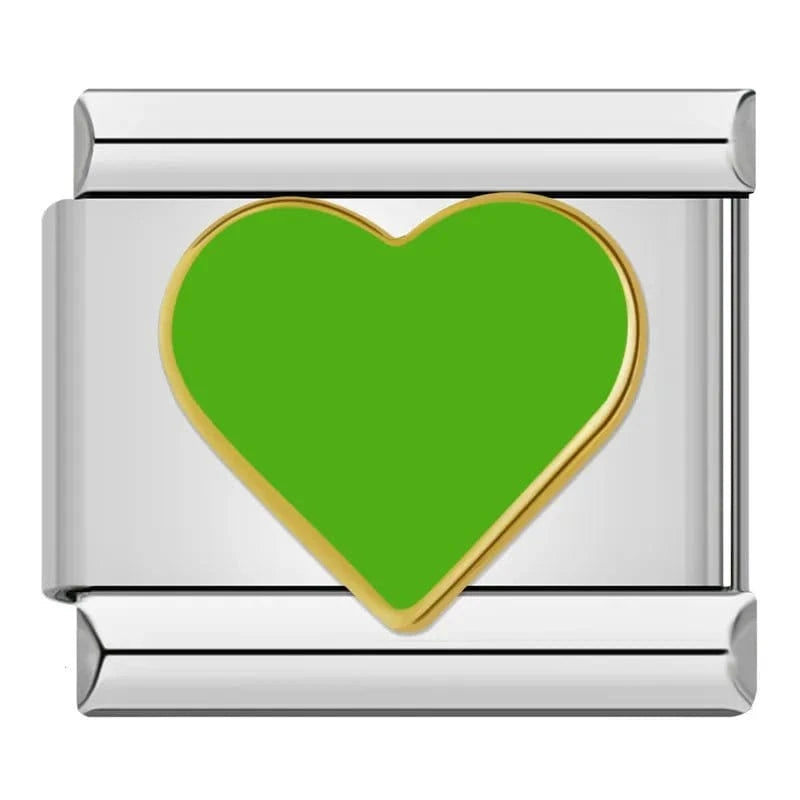 Green Heart - Cacilia Sauer - Italian Charm Bracelet - custom jewelry - vintage jewelry - charms and pendants