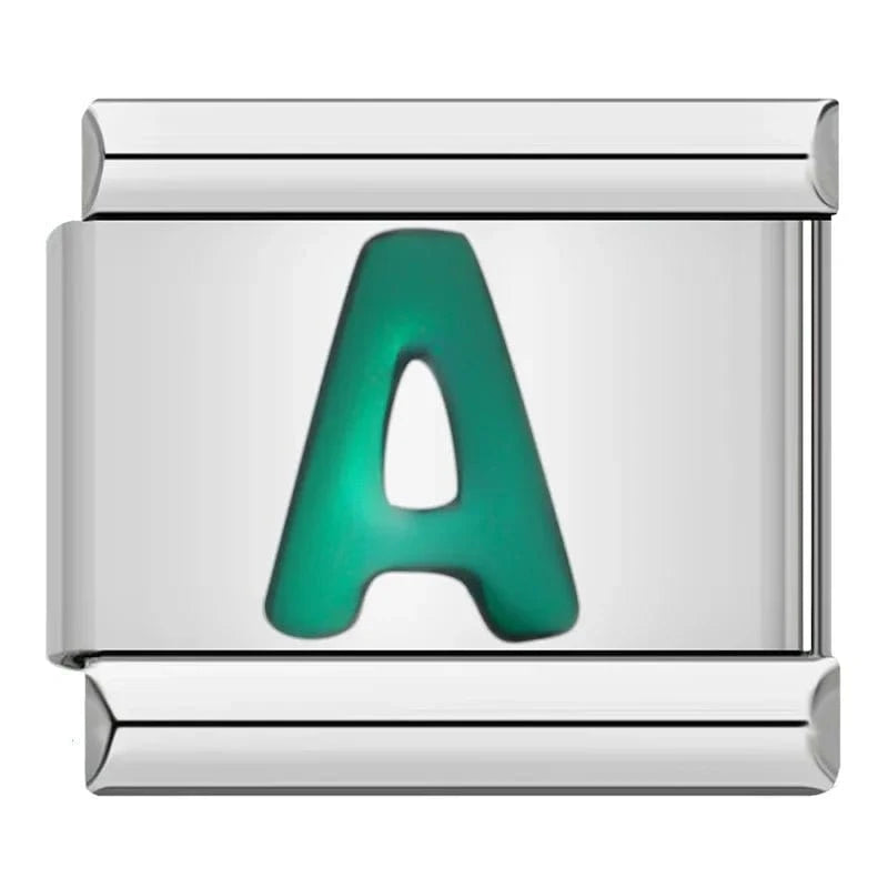 Green Letters - Cacilia Sauer - Italian Charm Bracelet - custom jewelry - vintage jewelry - charms and pendants