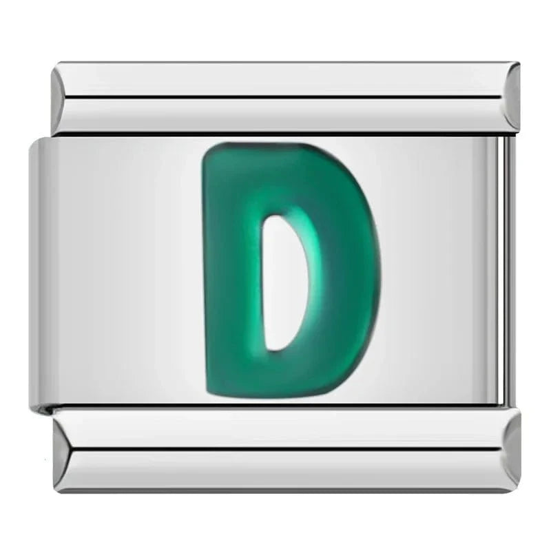 Green Letters - Cacilia Sauer - Italian Charm Bracelet - custom jewelry - vintage jewelry - charms and pendants