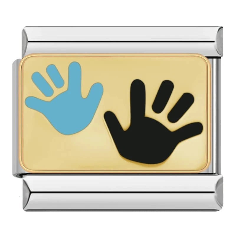 Hand Print Italian charm link, 9mm stainless steel module