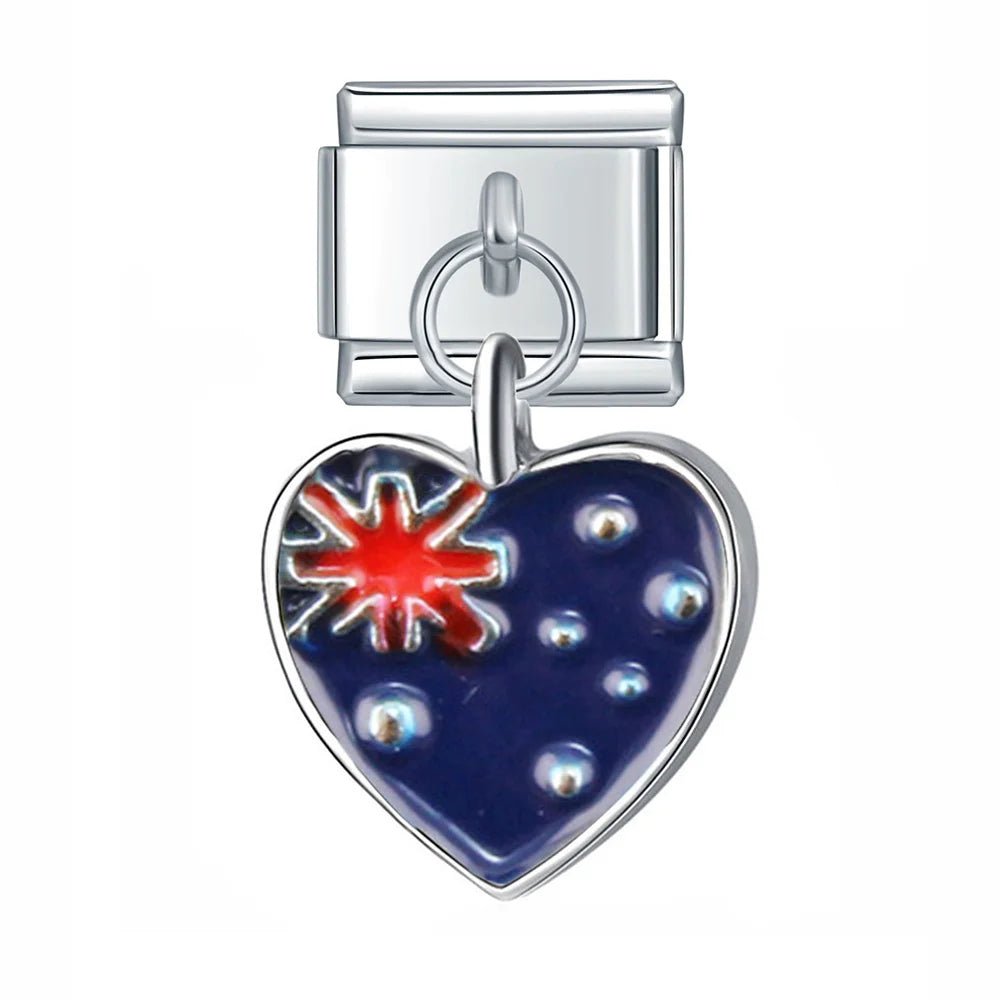 Hanging Heart National Flag - Cacilia Sauer - Italian Charm Bracelet - custom jewelry - vintage jewelry - charms and pendants