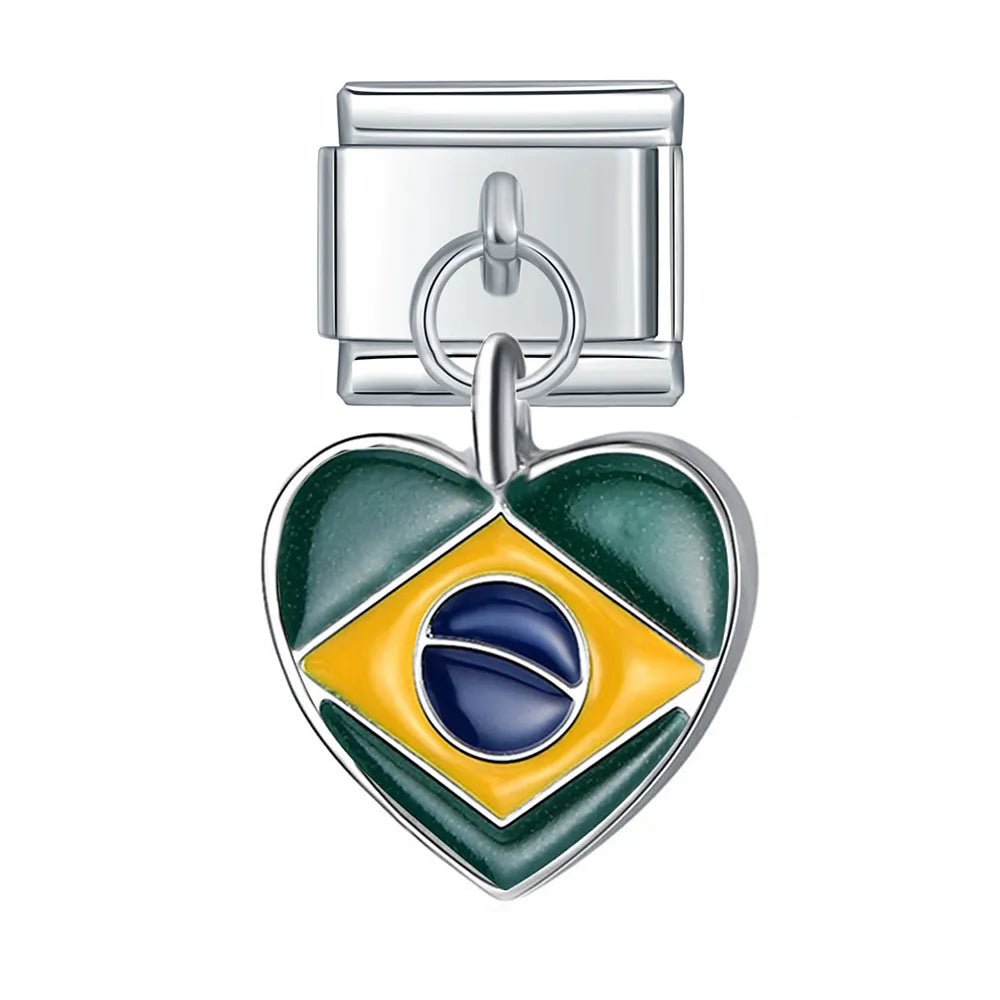 Hanging Heart National Flag - Cacilia Sauer - Italian Charm Bracelet - custom jewelry - vintage jewelry - charms and pendants