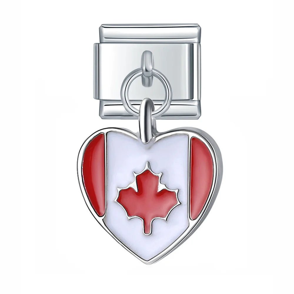 Hanging Heart National Flag - Cacilia Sauer - Italian Charm Bracelet - custom jewelry - vintage jewelry - charms and pendants