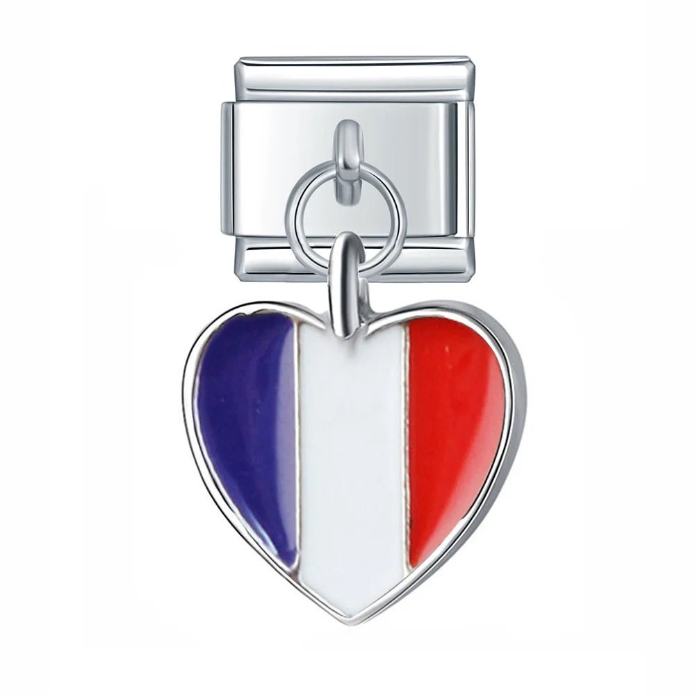 Hanging Heart National Flag - Cacilia Sauer - Italian Charm Bracelet - custom jewelry - vintage jewelry - charms and pendants