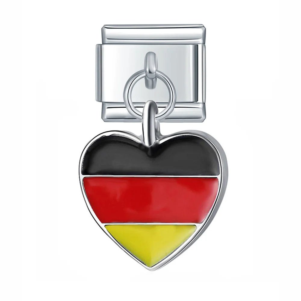 Hanging Heart National Flag - Cacilia Sauer - Italian Charm Bracelet - custom jewelry - vintage jewelry - charms and pendants