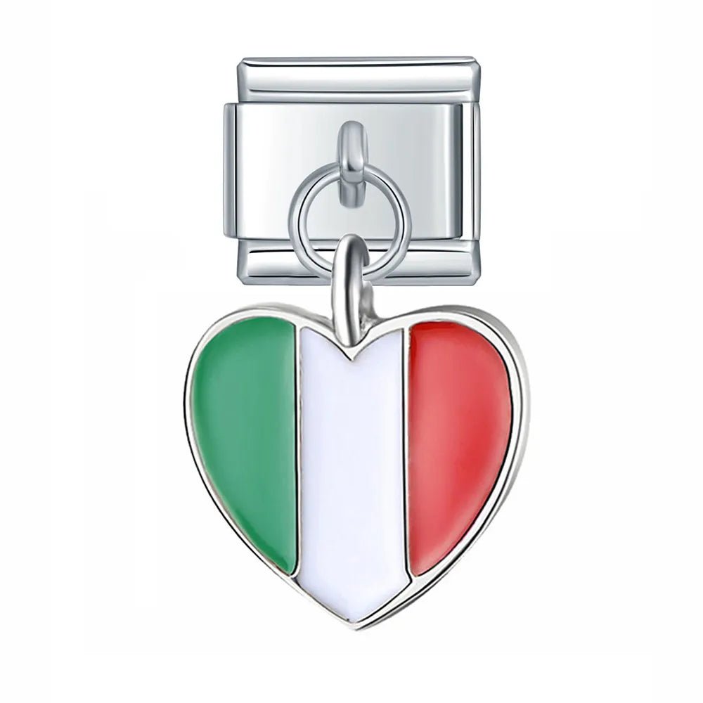 Hanging Heart National Flag - Cacilia Sauer - Italian Charm Bracelet - custom jewelry - vintage jewelry - charms and pendants