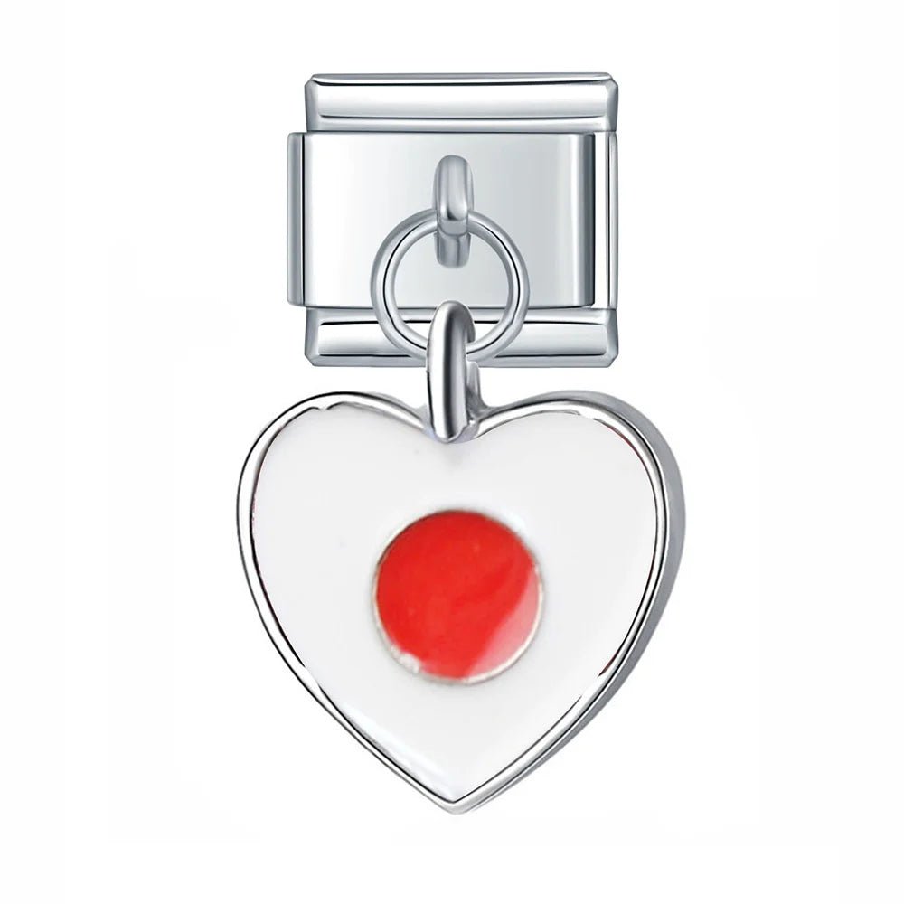 Hanging Heart National Flag - Cacilia Sauer - Italian Charm Bracelet - custom jewelry - vintage jewelry - charms and pendants