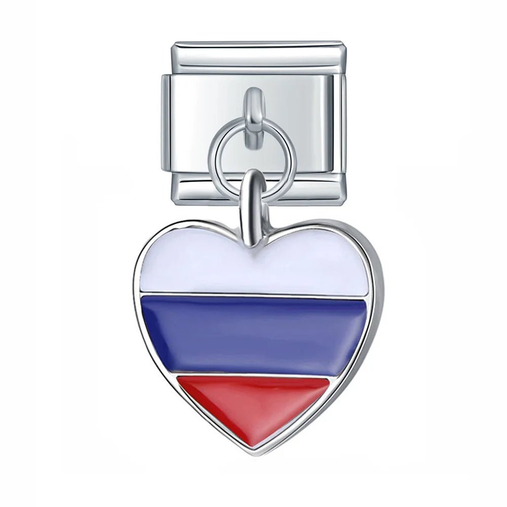 Hanging Heart National Flag - Cacilia Sauer - Italian Charm Bracelet - custom jewelry - vintage jewelry - charms and pendants