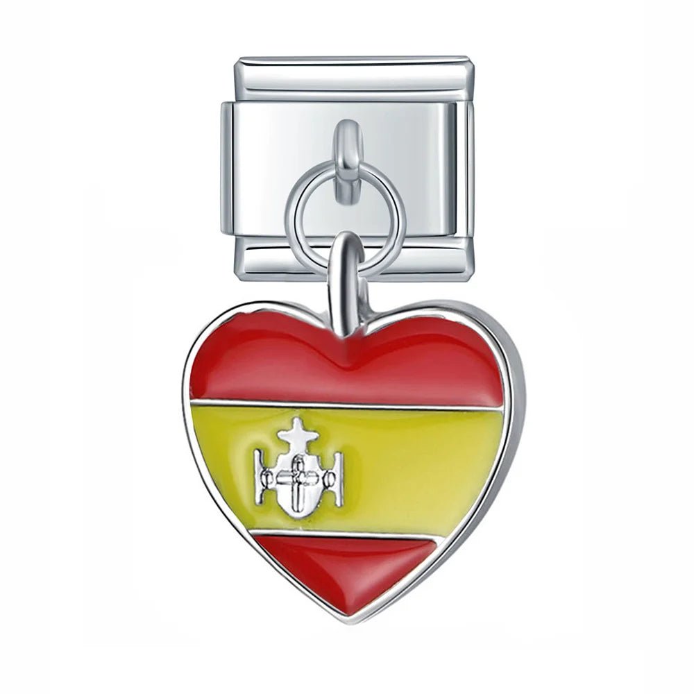Hanging Heart National Flag - Cacilia Sauer - Italian Charm Bracelet - custom jewelry - vintage jewelry - charms and pendants