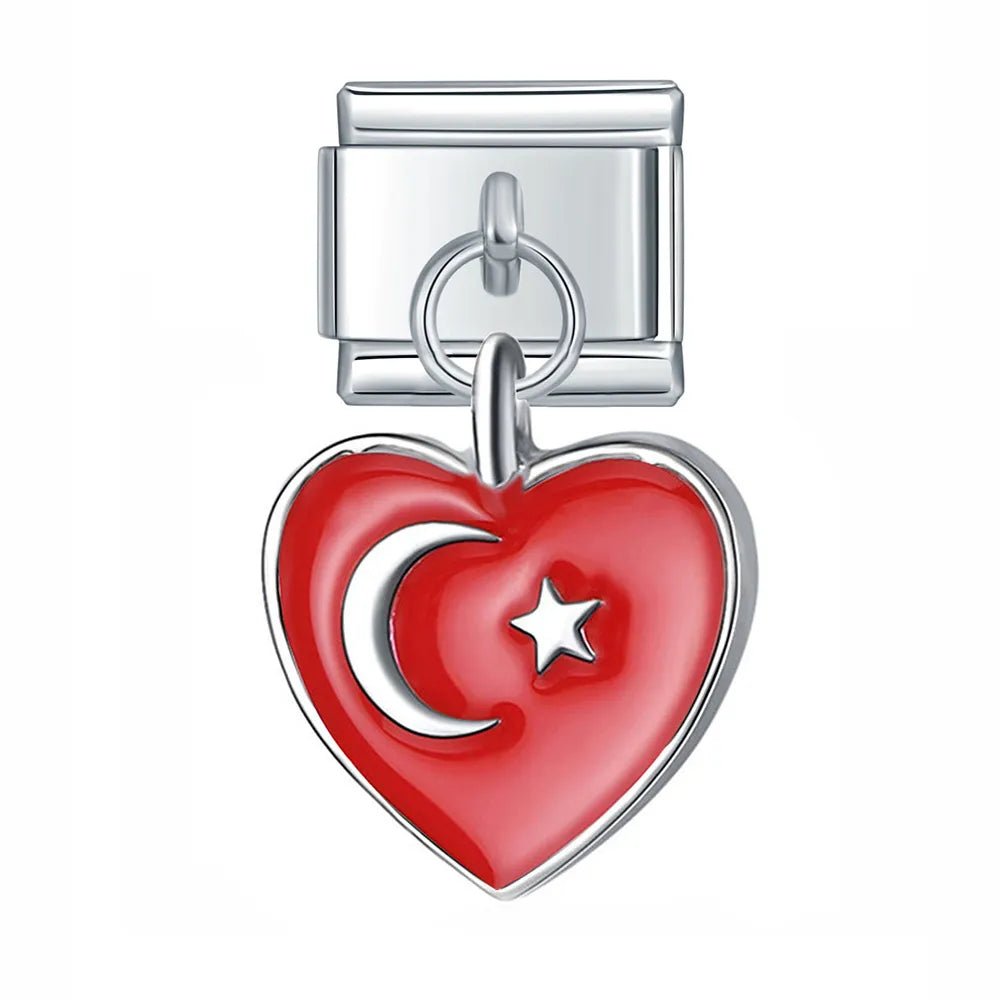 Hanging Heart National Flag - Cacilia Sauer - Italian Charm Bracelet - custom jewelry - vintage jewelry - charms and pendants