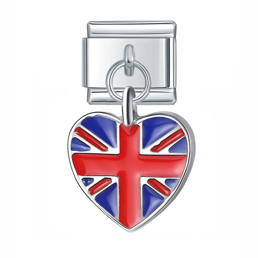 Hanging Heart National Flag - Cacilia Sauer - Italian Charm Bracelet - custom jewelry - vintage jewelry - charms and pendants