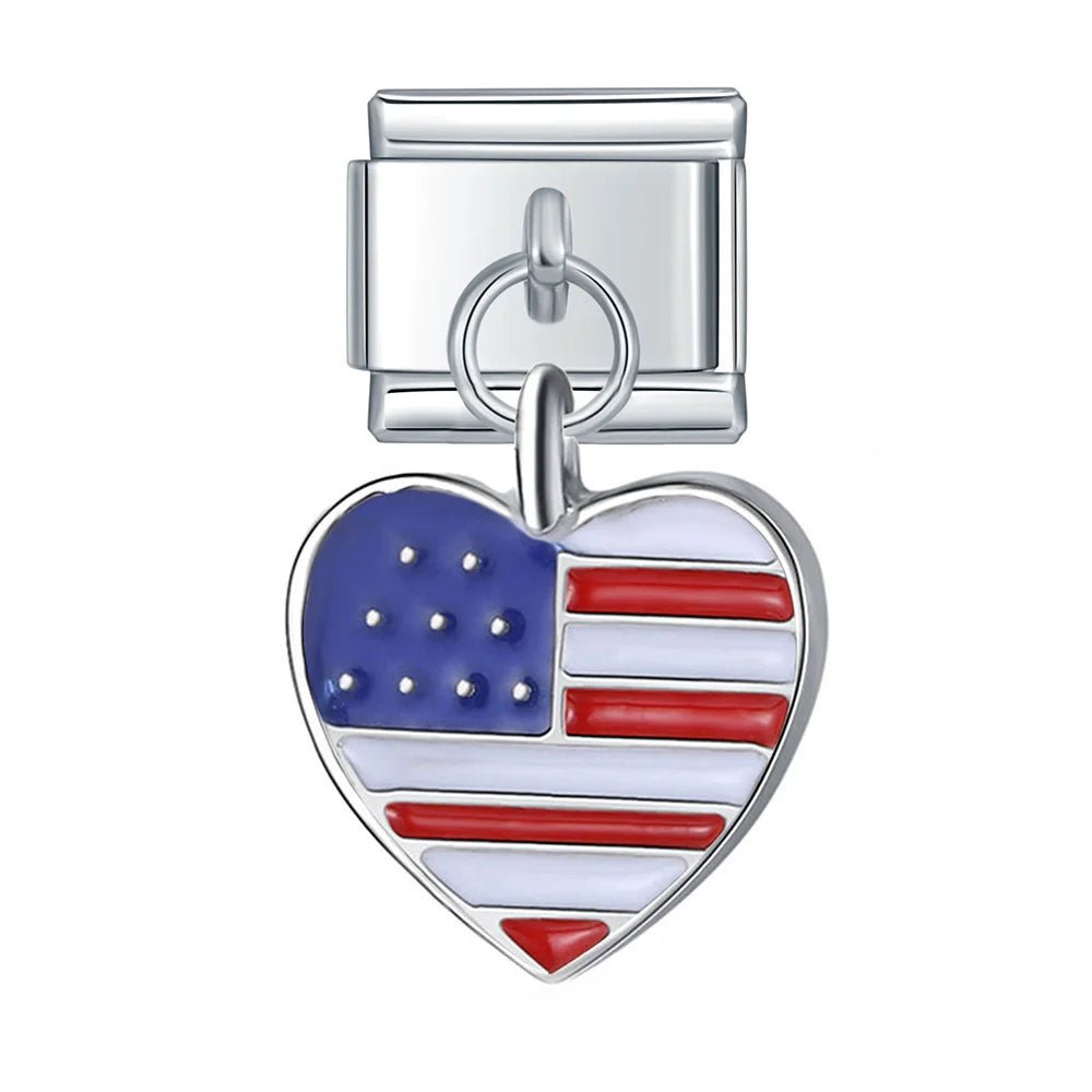 Hanging Heart National Flag - Cacilia Sauer - Italian Charm Bracelet - custom jewelry - vintage jewelry - charms and pendants
