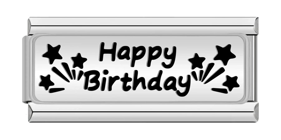 Happy Birthday Silver Tag Italian charm link — 9mm stainless steel module