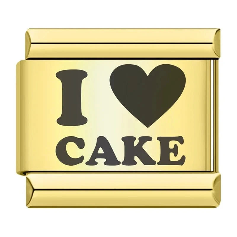 I Love Cake Italian charm link, 9mm stainless steel module