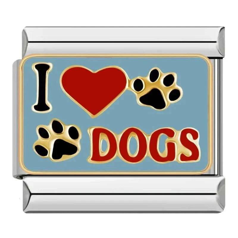 I Love Dog - Cacilia Sauer - Italian Charm Bracelet - custom jewelry - vintage jewelry - charms and pendants