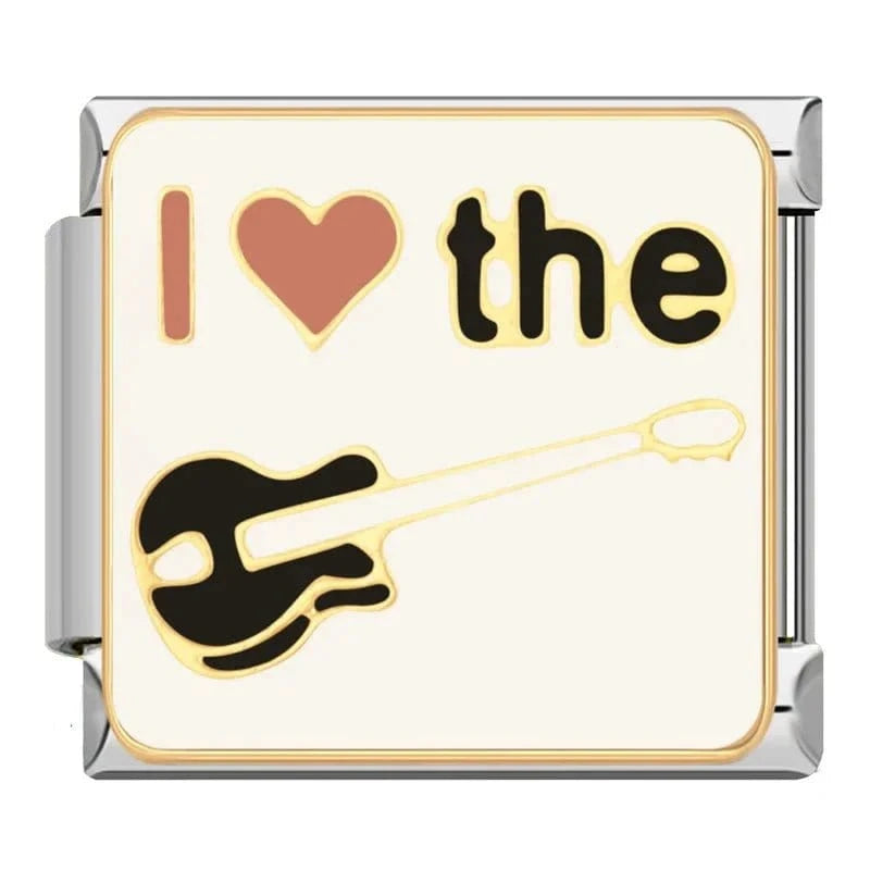 I Love Guitar Italian charm link, 9mm stainless steel module