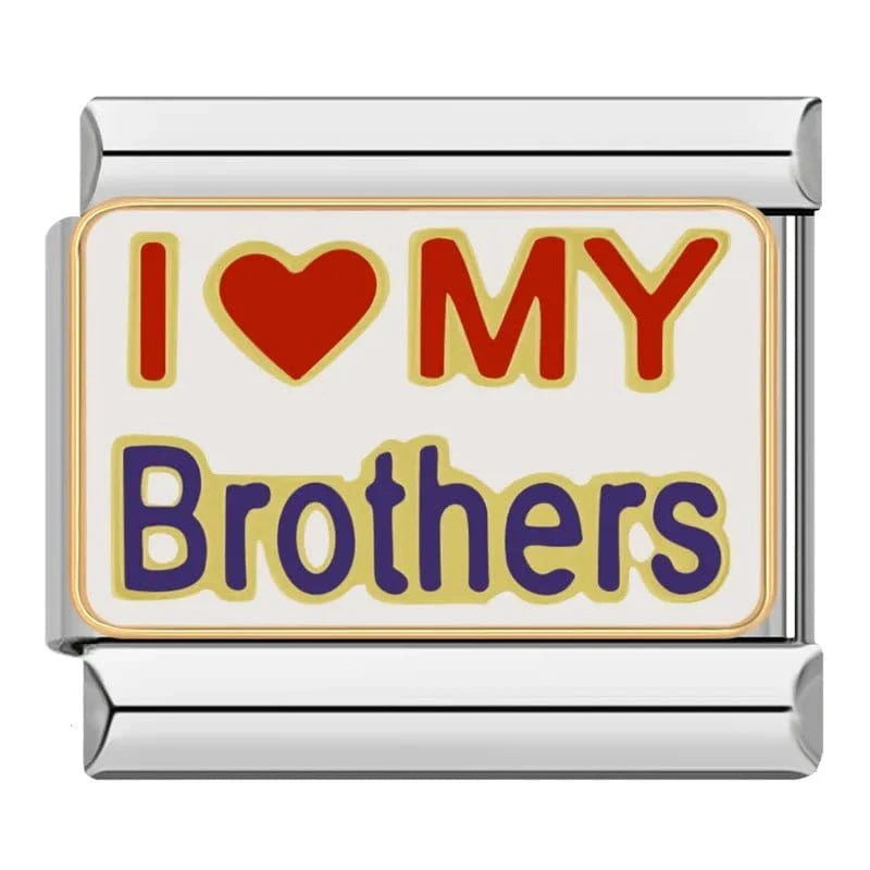 I Love My Brothers - Cacilia Sauer - Italian Charm Bracelet - custom jewelry - vintage jewelry - charms and pendants