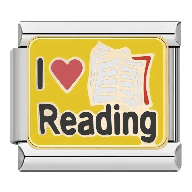 I Love Reading Italian charm link, 9mm stainless steel module