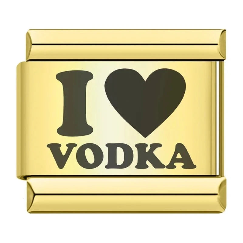 I Love Vodka Italian charm link, 9mm stainless steel module