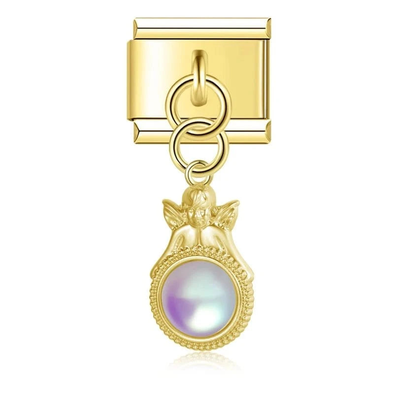 Iridescent Angel Italian charm link, 9mm stainless steel module