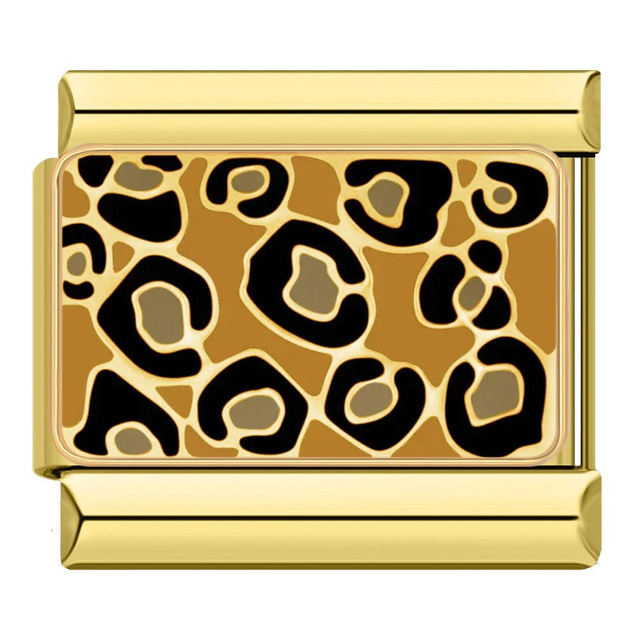 Leopard Italian charm link, 9mm stainless steel module