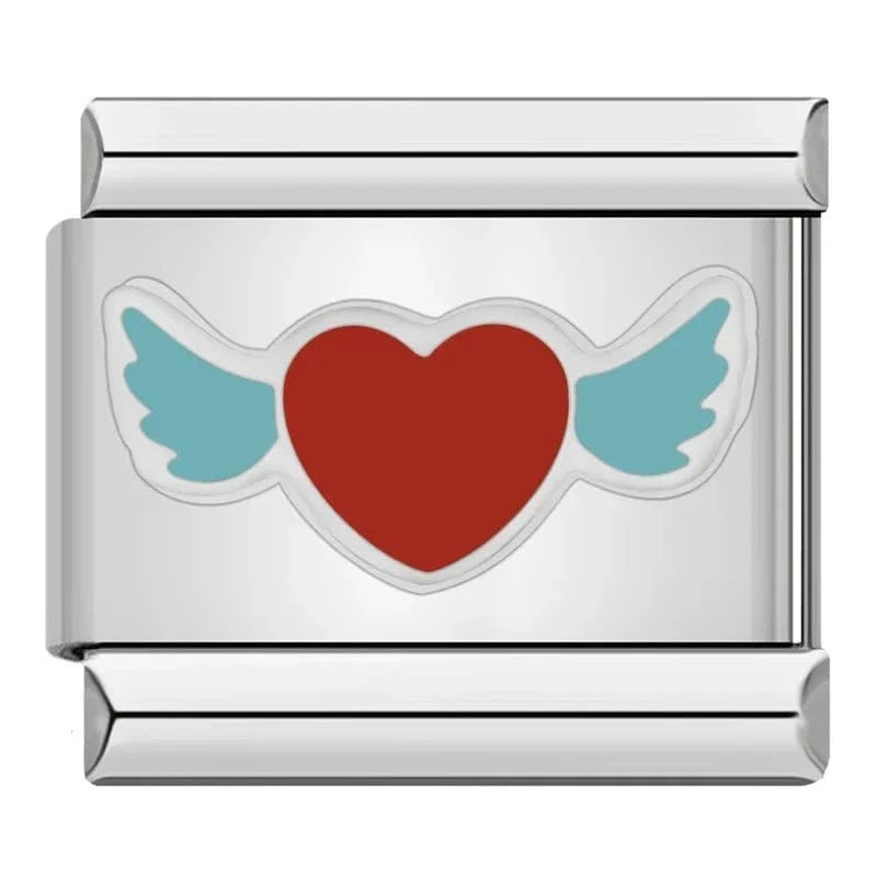 Blue Winged Heart Italian charm link — 9mm stainless steel module