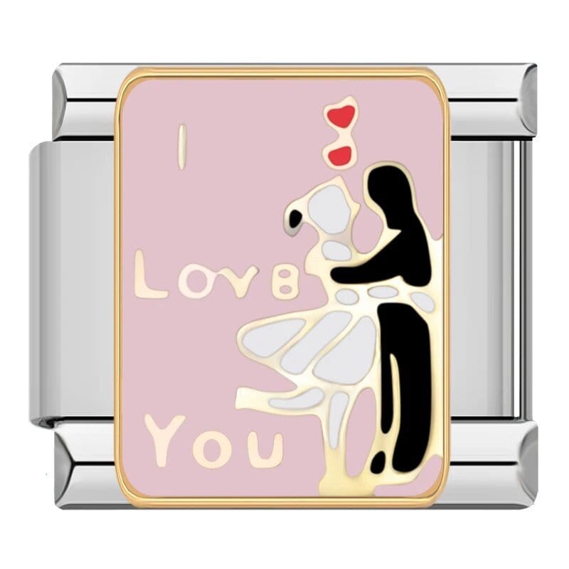 Love You Pink Couple Italian charm link — 9mm stainless steel module