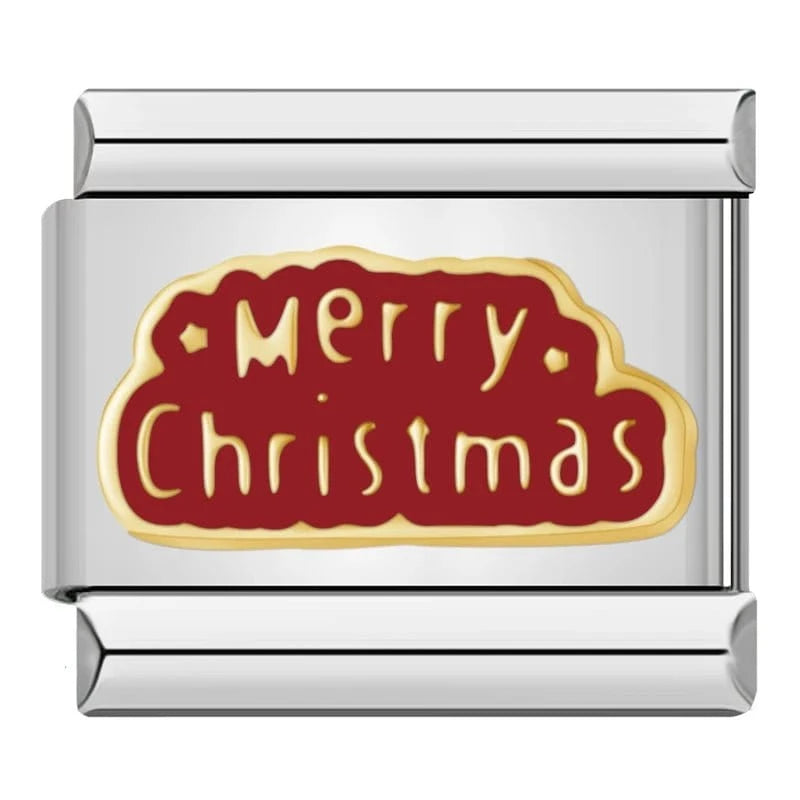 Merry Christmas Tag Italian charm link — 9mm stainless steel module