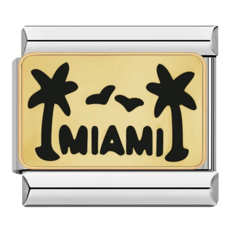 Miami Palms on Gold Italian charm link — 9mm stainless steel module