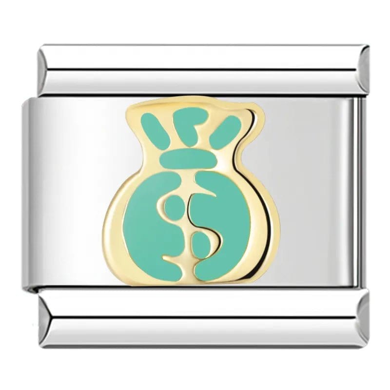 Money Bag - Cacilia Sauer - Italian Charm Bracelet - custom jewelry - vintage jewelry - charms and pendants