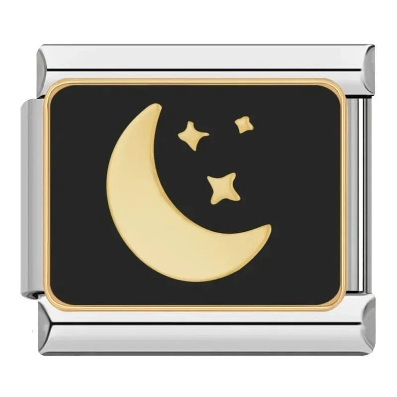 Moon & Stars Italian charm link, 9mm stainless steel module