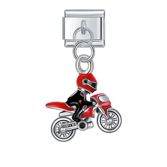 Motorcycle Rider - Cacilia Sauer - Italian Charm Bracelet - custom jewelry - vintage jewelry - charms and pendants