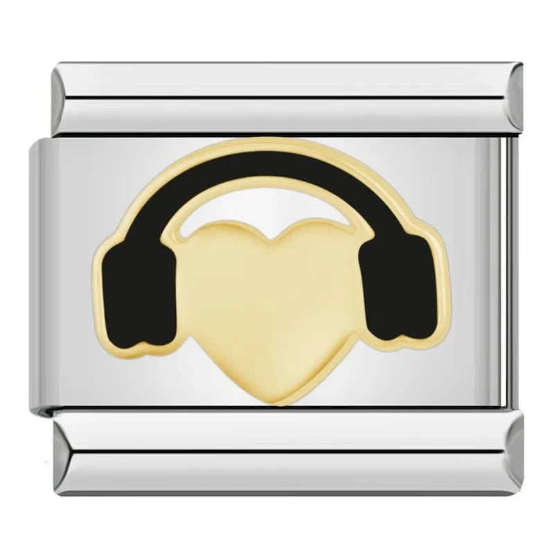 Heart Headphones Italian charm link — 9mm stainless steel module