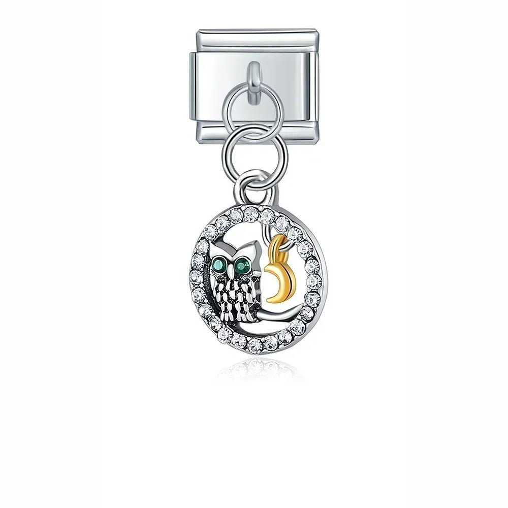 Night Owl - Cacilia Sauer - Italian Charm Bracelet - custom jewelry - vintage jewelry - charms and pendants