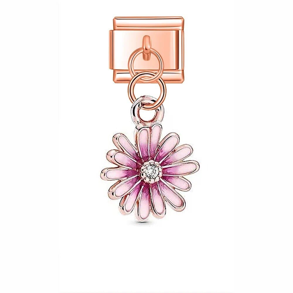 Pink Daisy Flower - Cacilia Sauer - Italian Charm Bracelet - custom jewelry - vintage jewelry - charms and pendants