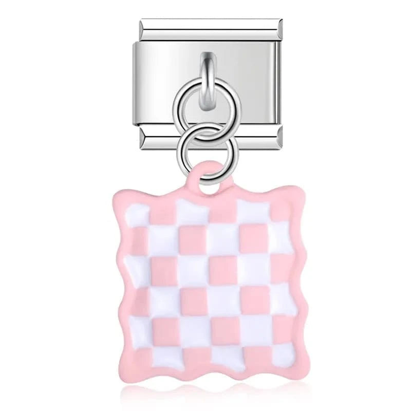 Pink Domino - Cacilia Sauer - Italian Charm Bracelet - custom jewelry - vintage jewelry - charms and pendants