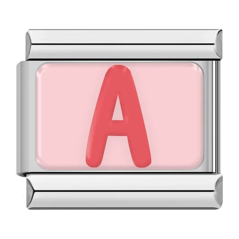 Pink Letters - Cacilia Sauer - Italian Charm Bracelet - custom jewelry - vintage jewelry - charms and pendants