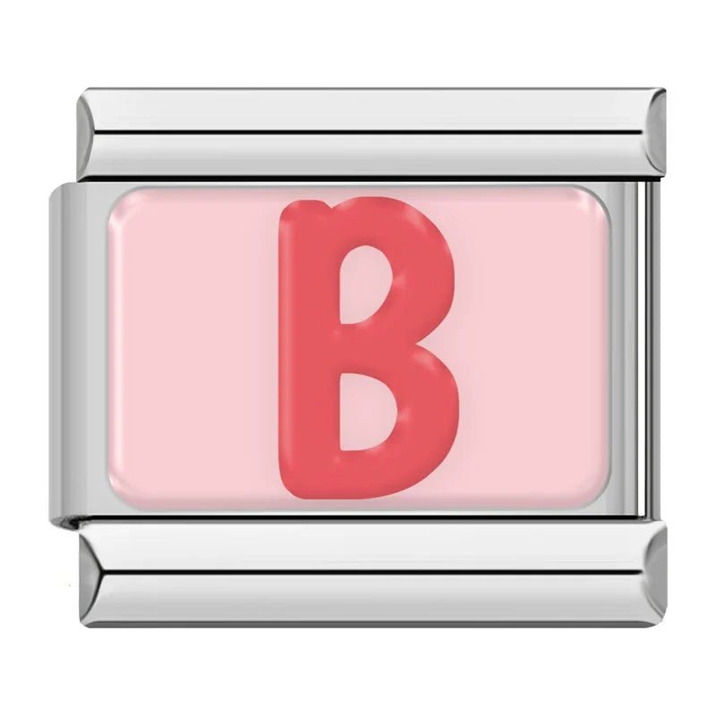 Pink Letters - Cacilia Sauer - Italian Charm Bracelet - custom jewelry - vintage jewelry - charms and pendants