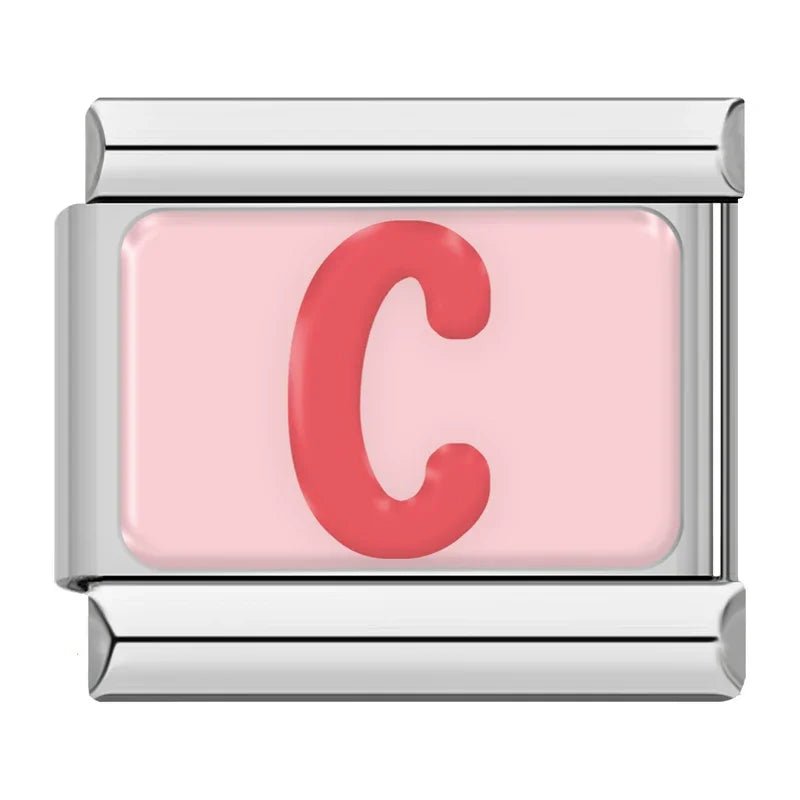 Pink Letters - Cacilia Sauer - Italian Charm Bracelet - custom jewelry - vintage jewelry - charms and pendants