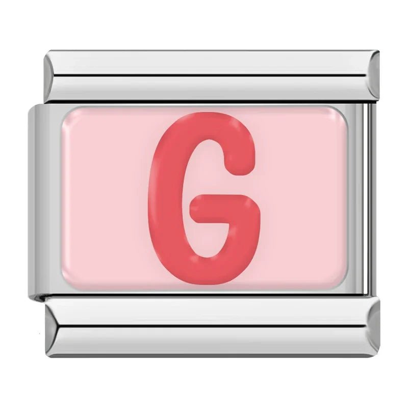Pink Letters - Cacilia Sauer - Italian Charm Bracelet - custom jewelry - vintage jewelry - charms and pendants