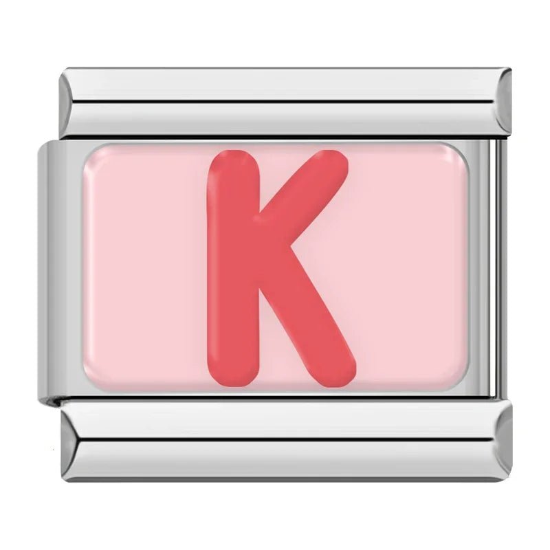 Pink Letters - Cacilia Sauer - Italian Charm Bracelet - custom jewelry - vintage jewelry - charms and pendants