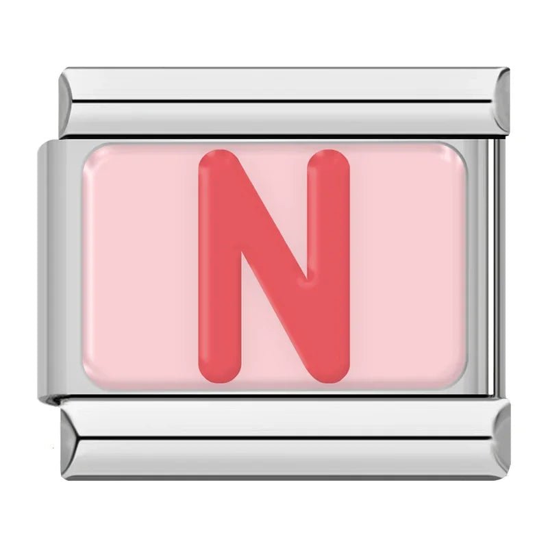 Pink Letters - Cacilia Sauer - Italian Charm Bracelet - custom jewelry - vintage jewelry - charms and pendants